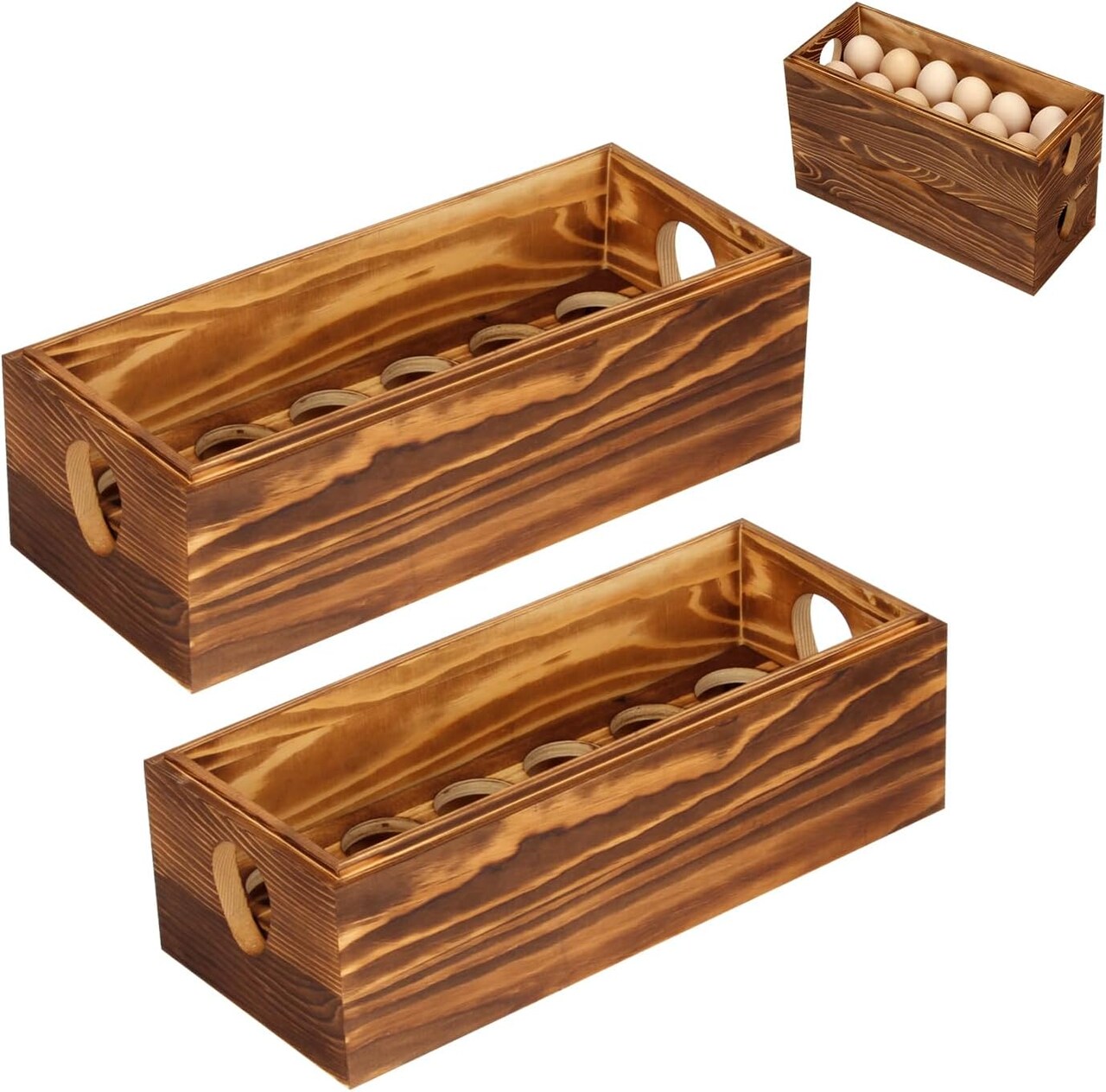 Wooden Crate for 24 Fresh Eggs, Stackable Holder Countertop With Double Layers for Display, Rustic Storage Box With Handle